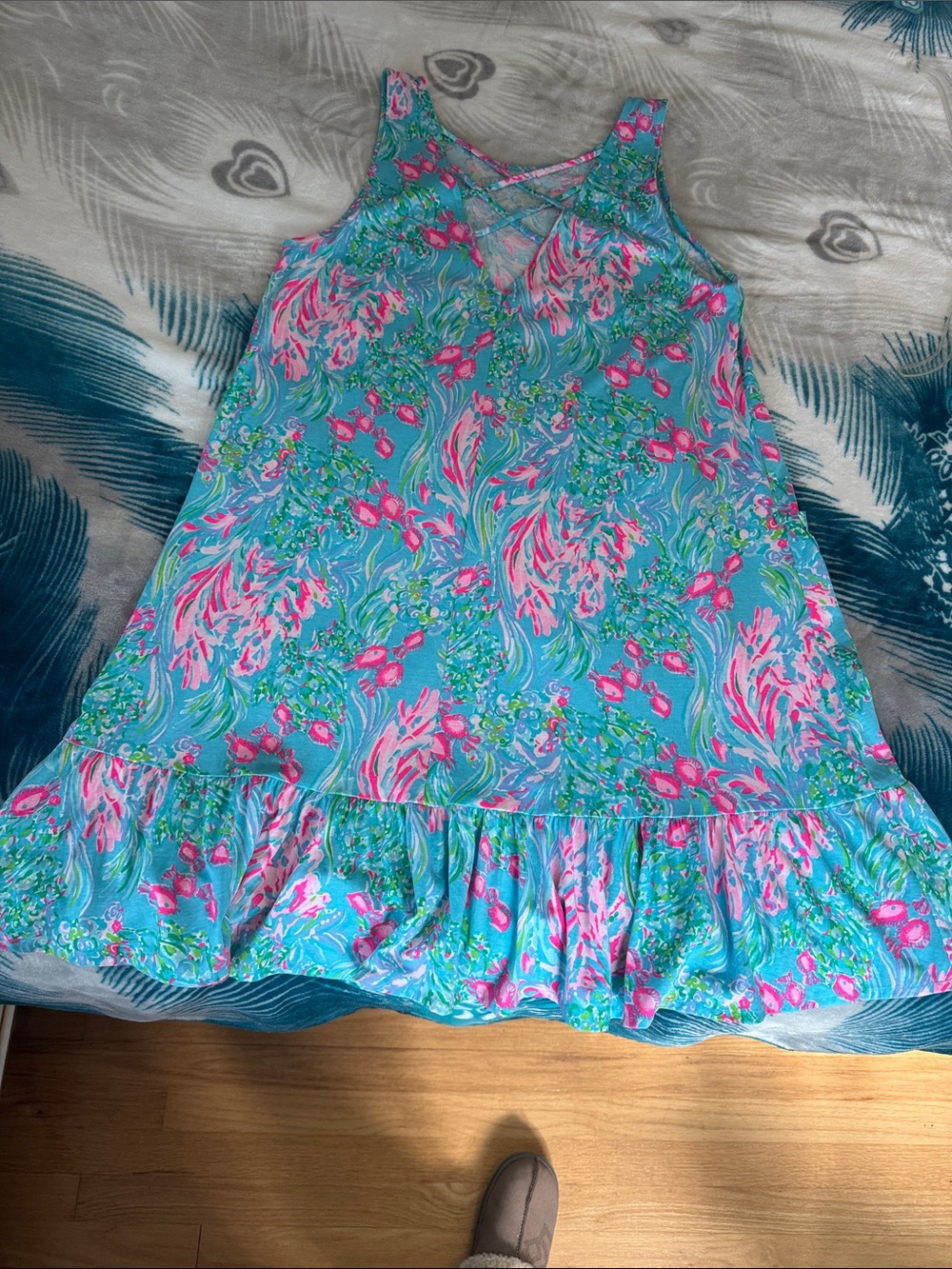 Lilly Pulitzer Turquoise Floral Ruffle-Hem Midi Dress - Picture 3 of 4